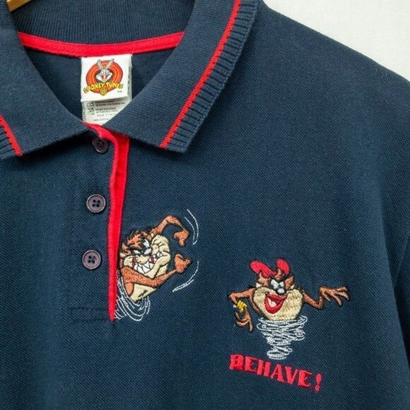 Vintage Looney Tunes TAZ Polo Collared T-Shirt FREEZE Y2K Warner Bros - Picture 2 of 7